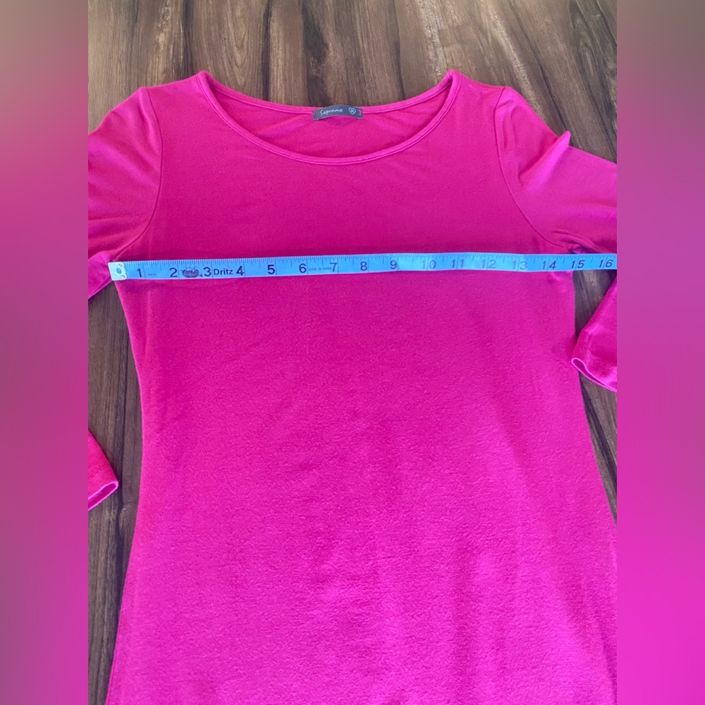 3/4 Sleeve Bodycon Mini Dress in a Vibrant Barbie Y2K Hot Pink SZ Medium - Picture 8 of 8